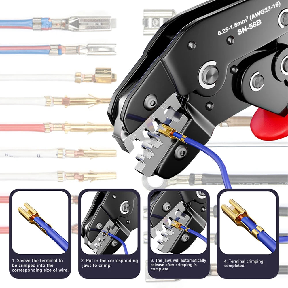 Ratcheting Crimping Tool Set For Dupont JST MOLEX Open Barrel,Dupont Molex JST TE Terminals & EPC PCIE SATA Pins SN-58B